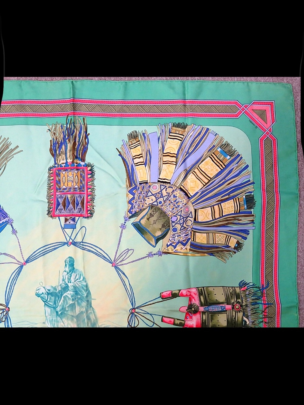 Hermes Silk Scarf in Mint Green, Pink, Blue and Gold - Picture 3 of 13